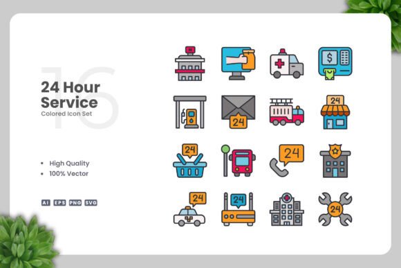 24 Hour Service Color Icons