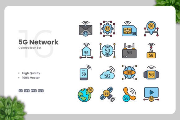 5G Network Color Icons Graphics