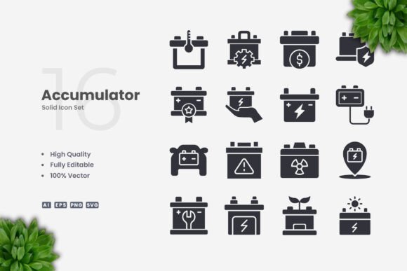 Accumulator Solid Icons: Graphics and Icons for Digital Sellers