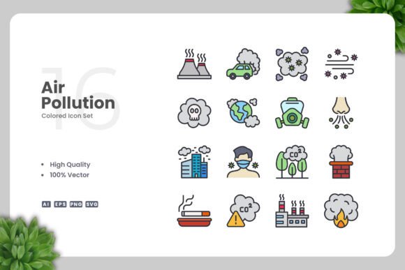 Air Pollution Color Icons: Graphics for Modern Design