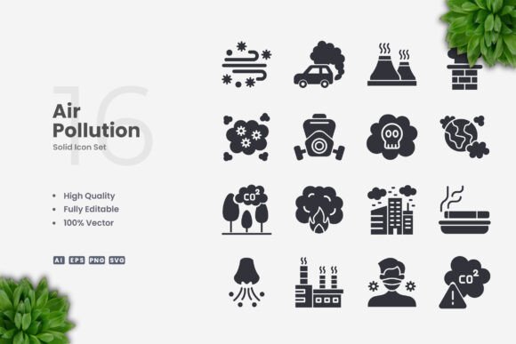 Air Pollution Solid Icons: Graphics and Icons for Clear Branding