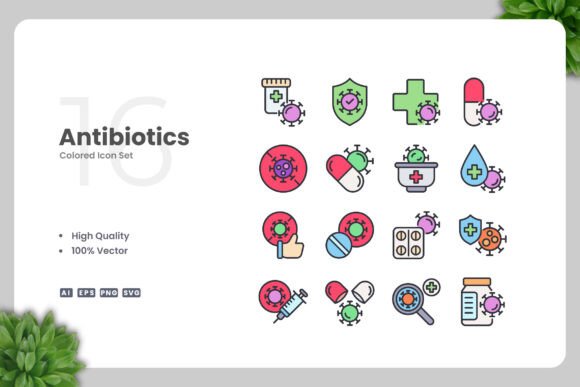 Antibiotics Color Icons for Graphics and Icons