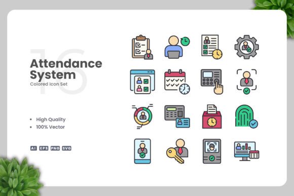 Attendance System Color Icons Graphics