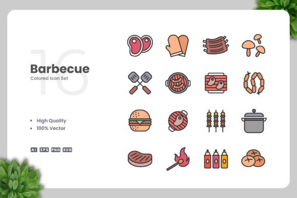 Barbecue Color Icons for Creative Crafts