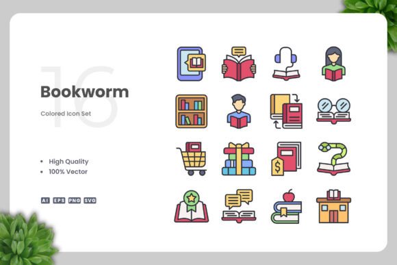 Bookworm Color Icons for Creative Crafters