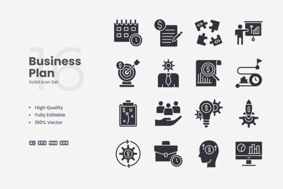 Business Plan Solid Icons: Graphics and Icons for Digital Sellers