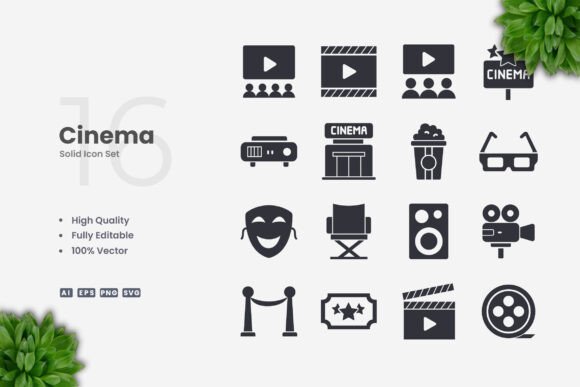 Cinema Solid Icons: Graphics and Icons for Digital Sellers