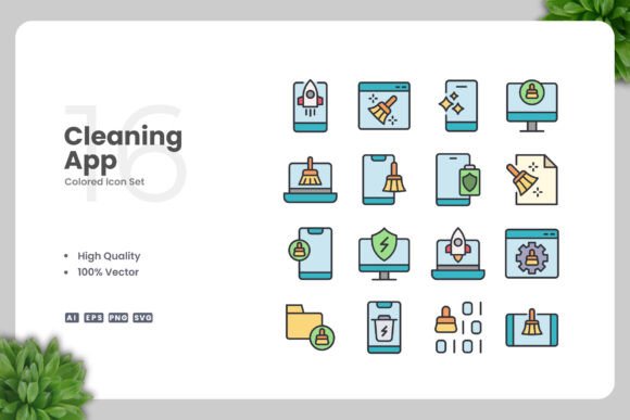 Cleaning App Color Icons: Graphics and Icons for Modern Design