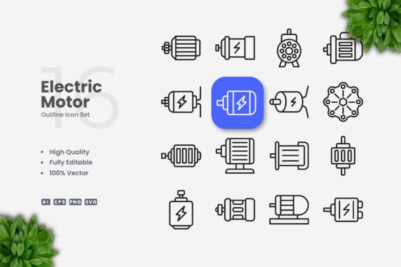 Electric Motor Icons: Graphics & Icons for Digital Sellers