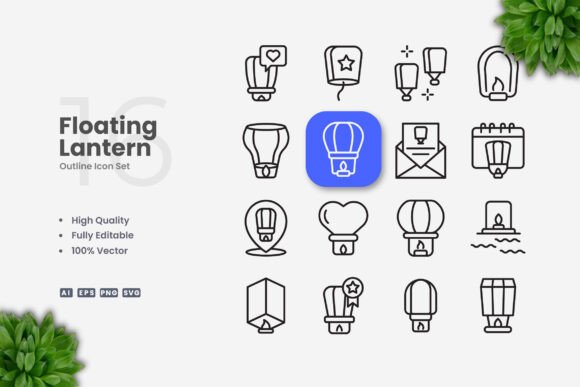 Floating Lantern Icons for Creative Crafts