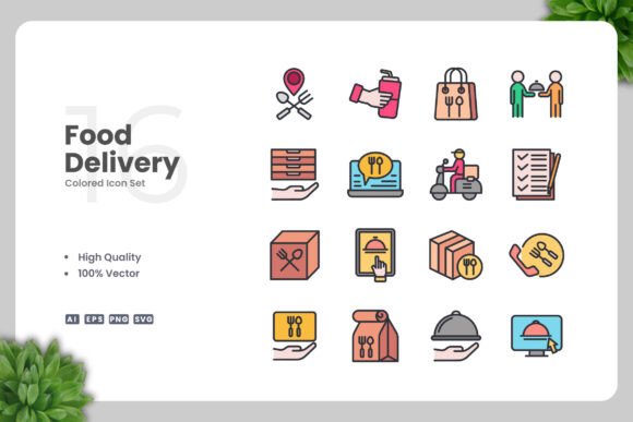 Food Delivery Color Icons Graphics