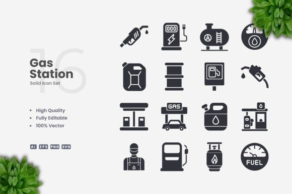 Gas Station Solid Icons: Graphics and Icons for Modern Design