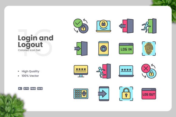 Login and Logout Color Icons Graphics