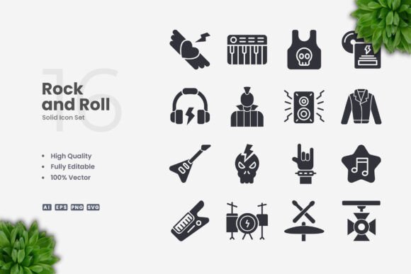 Rock and Roll Solid Icons: Graphics and Icons for Creative Design