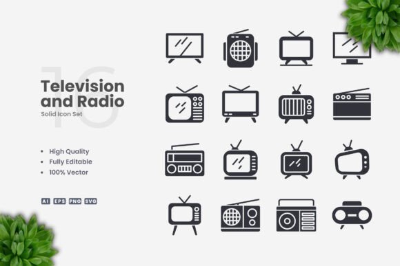 Tv and Radio Solid Icons: Graphics and Icons for Modern Design